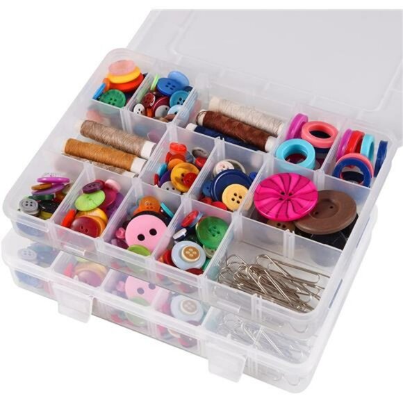 Clear Plastic Organizer Box with 18 Adjustable Grids for Jewelry Beads Crafts - Picture 5 of 8